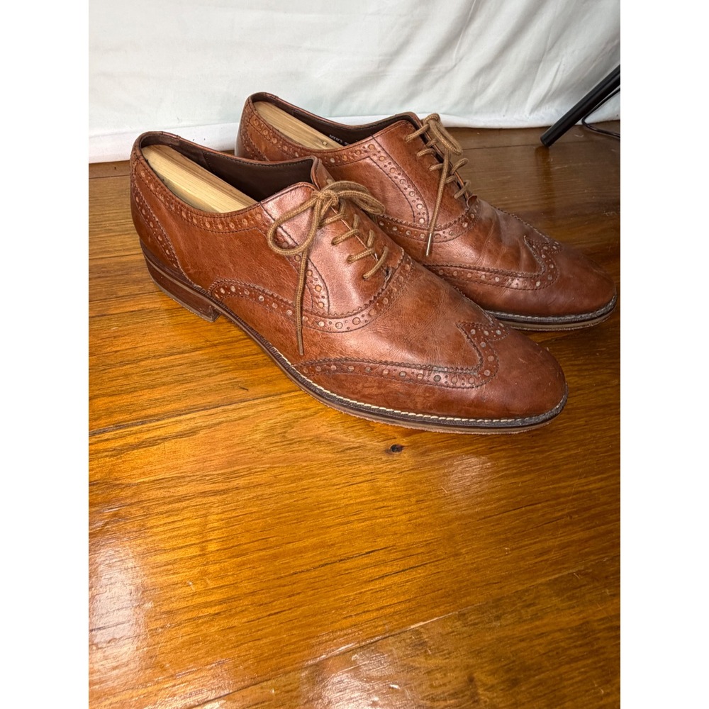 Cole Haan NikeAir Mens Wingtip Oxford Shoes British Tan Leather Sz 9.5
